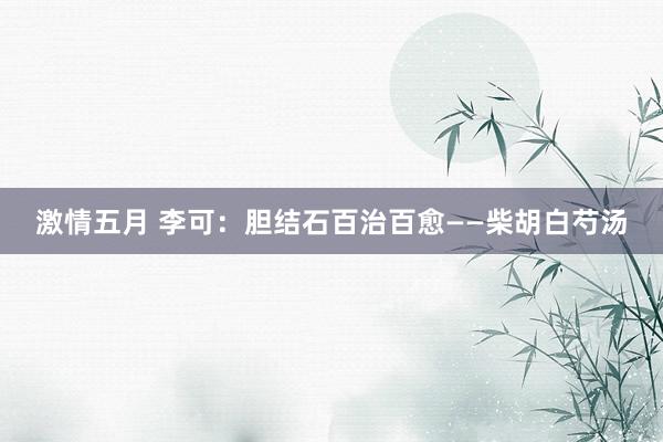 激情五月 李可：胆结石百治百愈——柴胡白芍汤